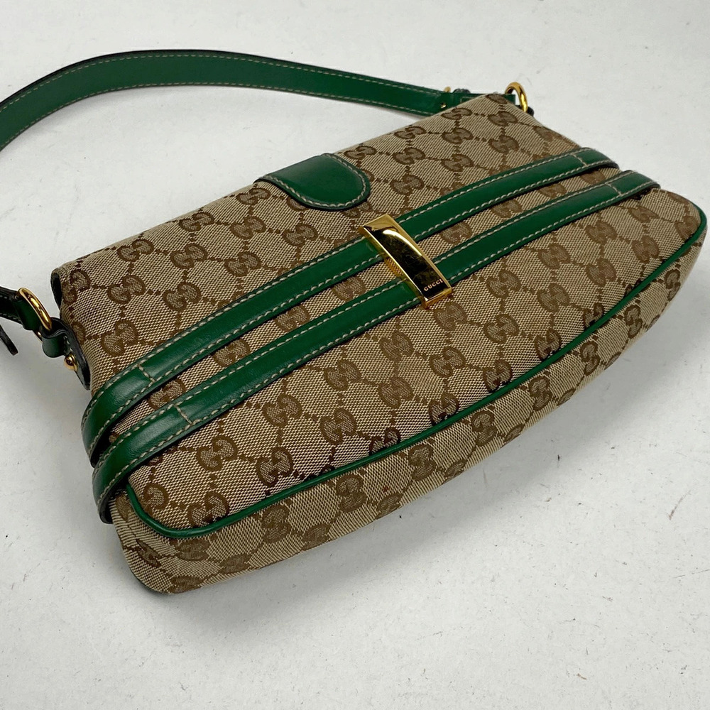 Gucci GG green horsebit canvas brown Shoulder Bag Hobo